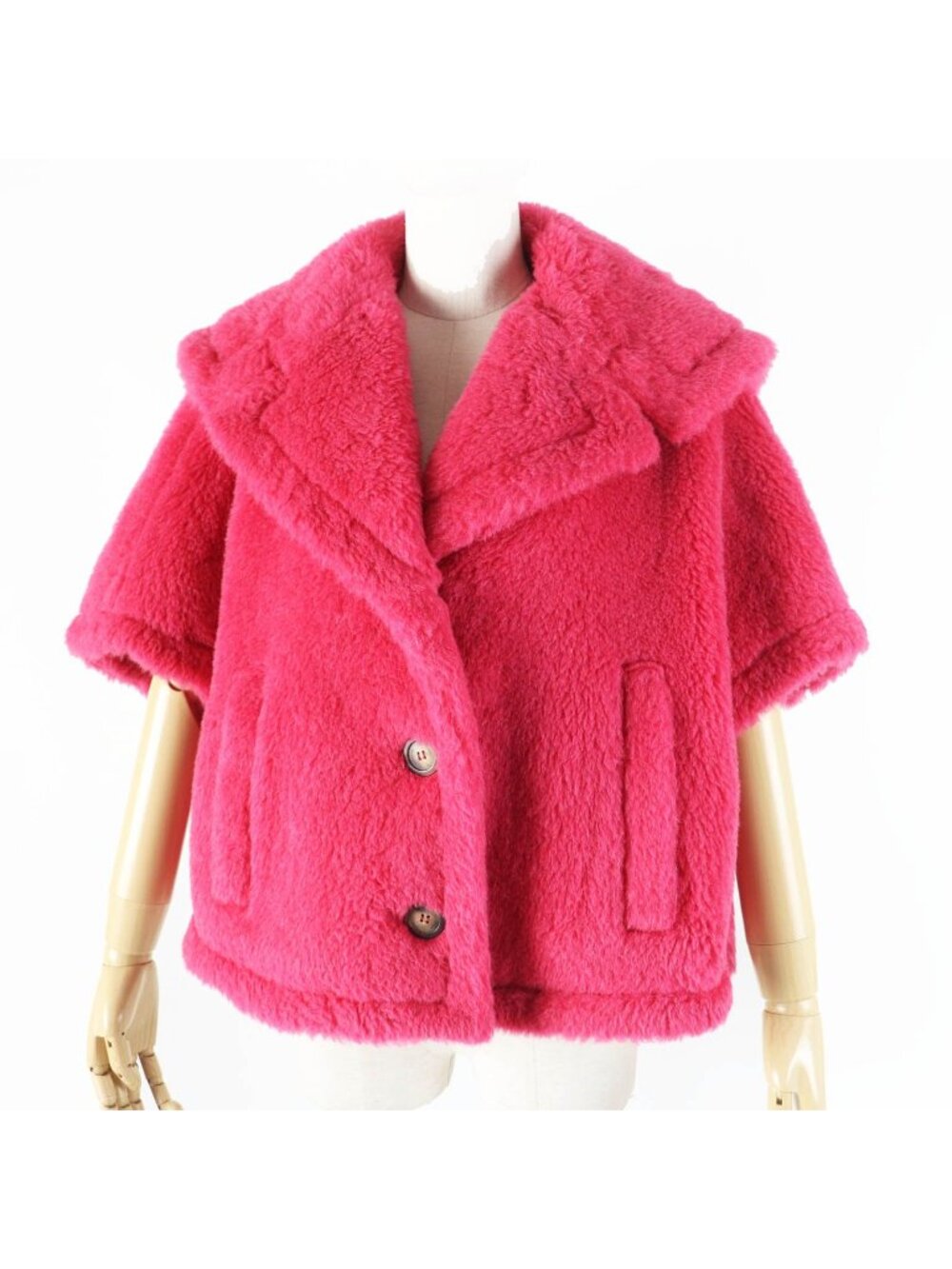 Max Mara White Tag Teddy Bear Alpaca Cape Poncho Shockingpink SM